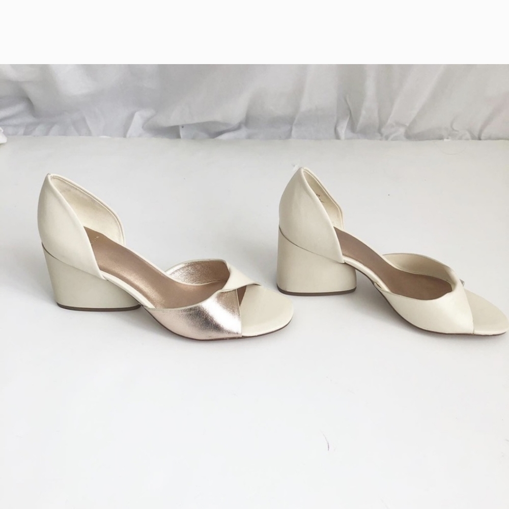 Halston Block Metallic Heels